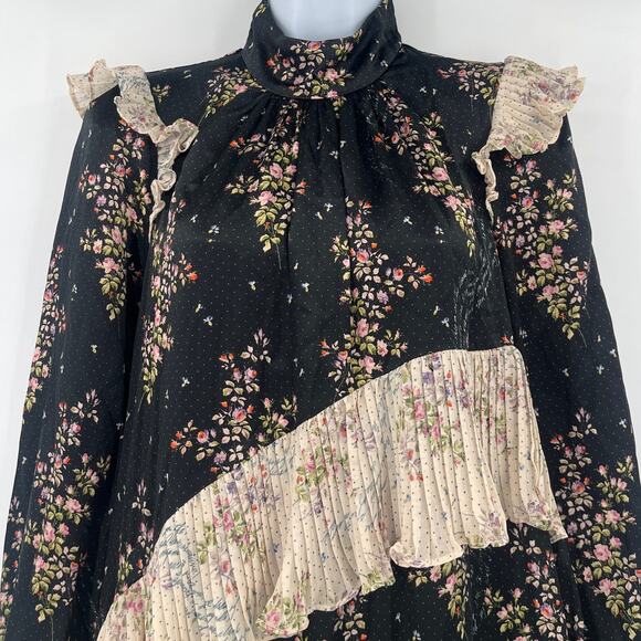 Amur Silk Devin Dress Sz 6 Whimsigoth Floral Romantic Cottage Ruffle Victorian - Picture 3 of 14
